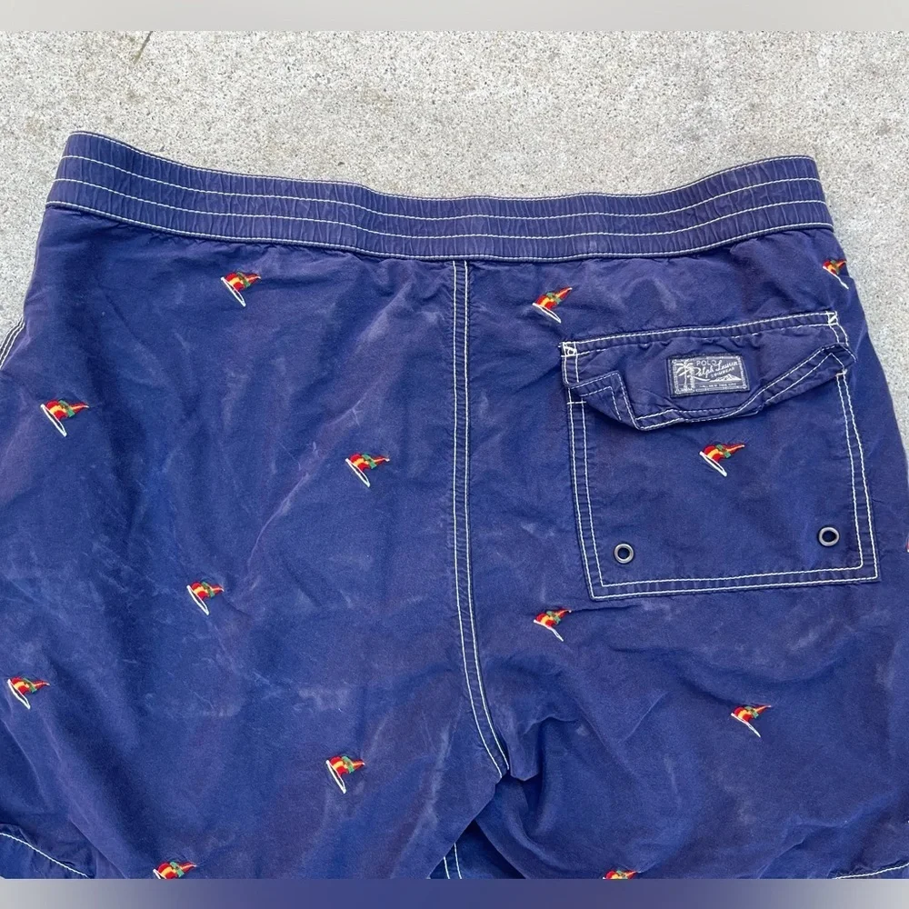 Men's Vintage Polo Ralph Lauren Swim Trunks Blue All-Over Print M Sailboat‎ Prep